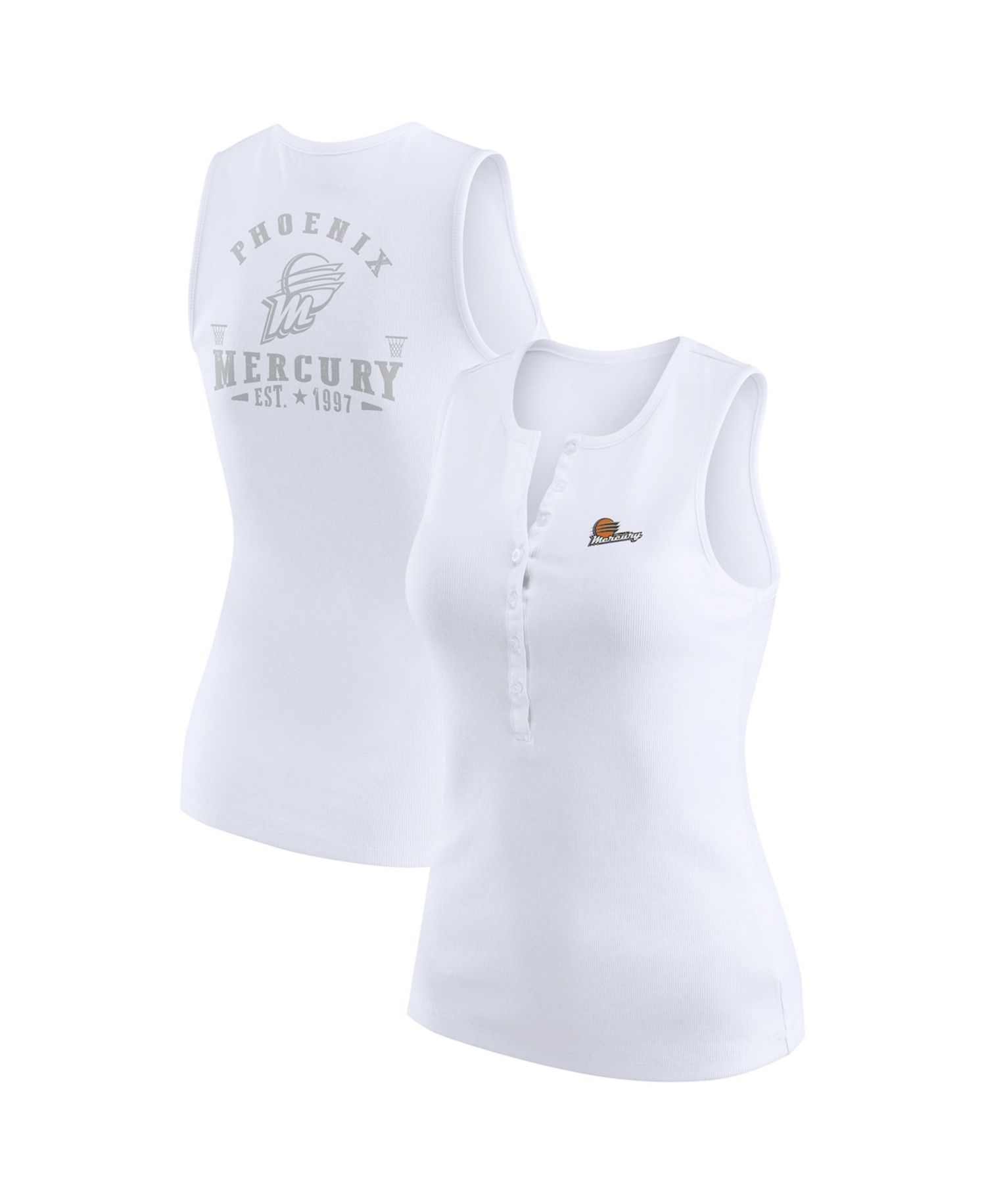 Women's White Phoenix Mercury Rib-Knit Henley Tank Top