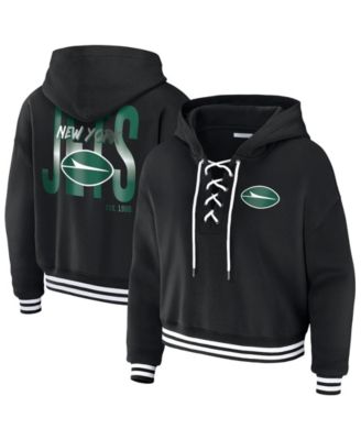 Women's Black New York Jets Lace-Up Fleece Hoodie