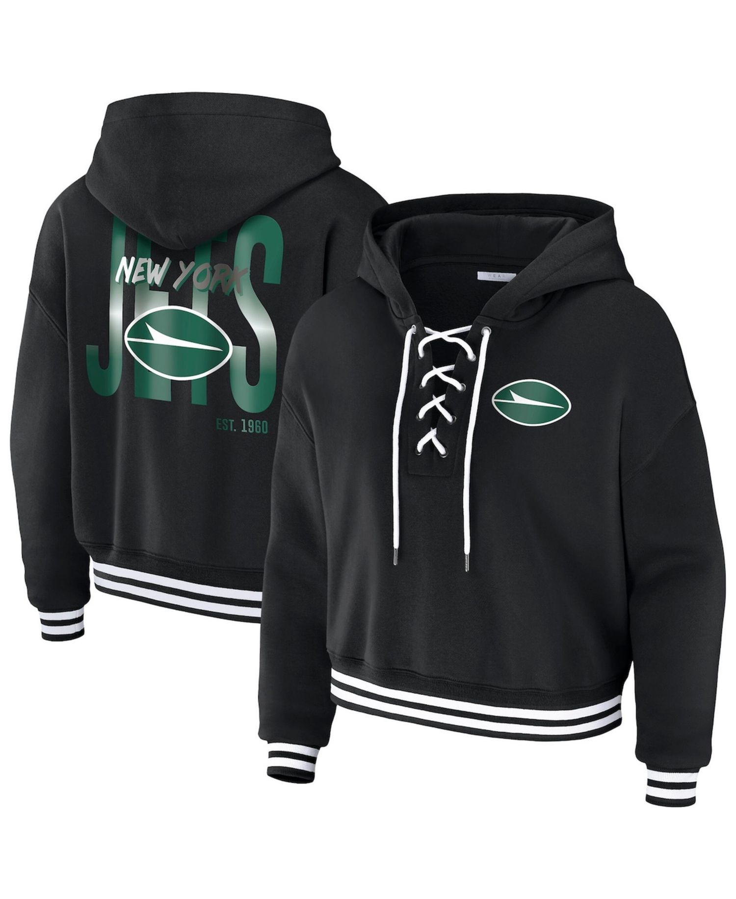 Women's Black New York Jets Lace-Up Fleece Hoodie
