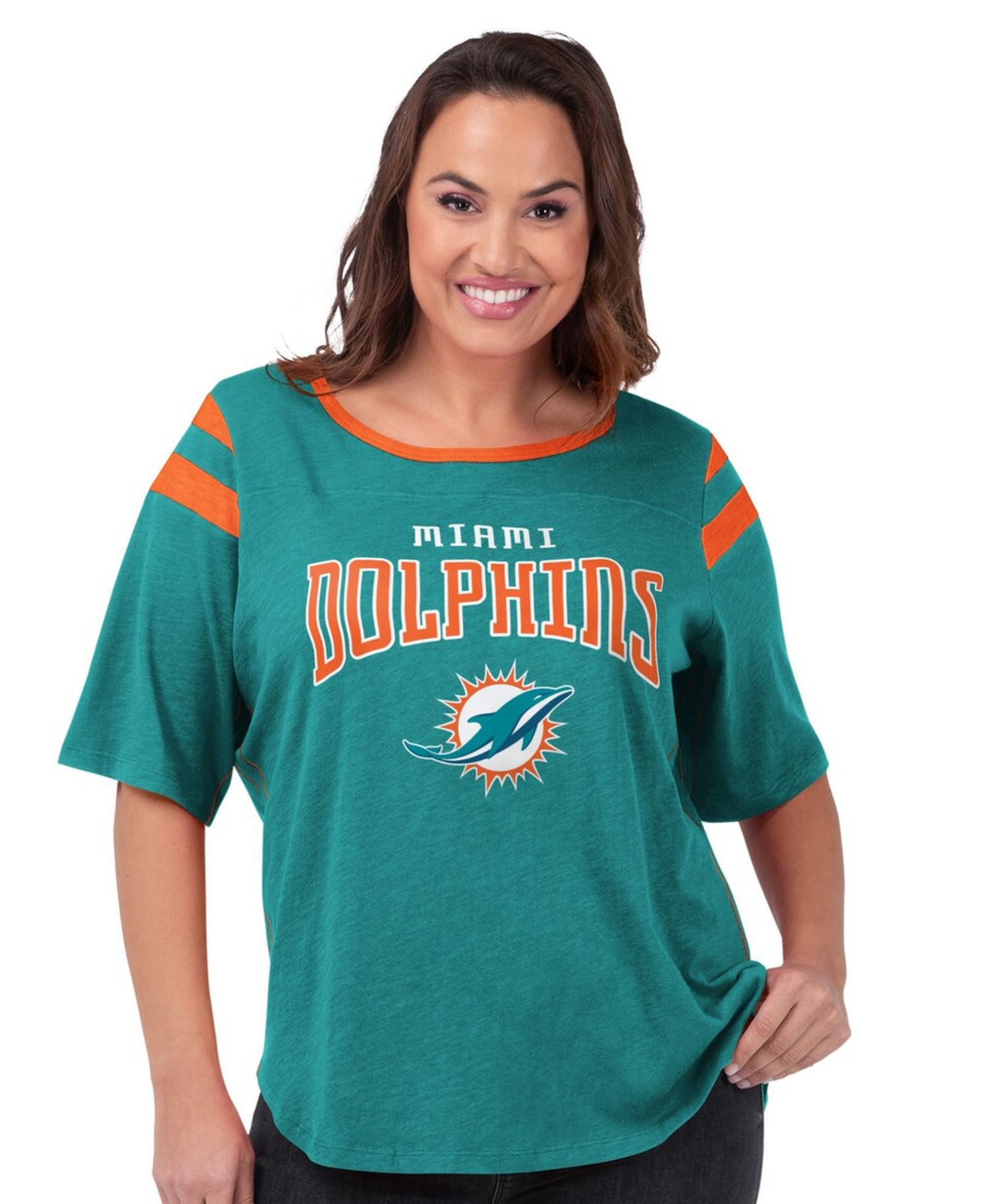 Women's Aqua Miami Dolphins Plus Size Linebacker T-Shirt