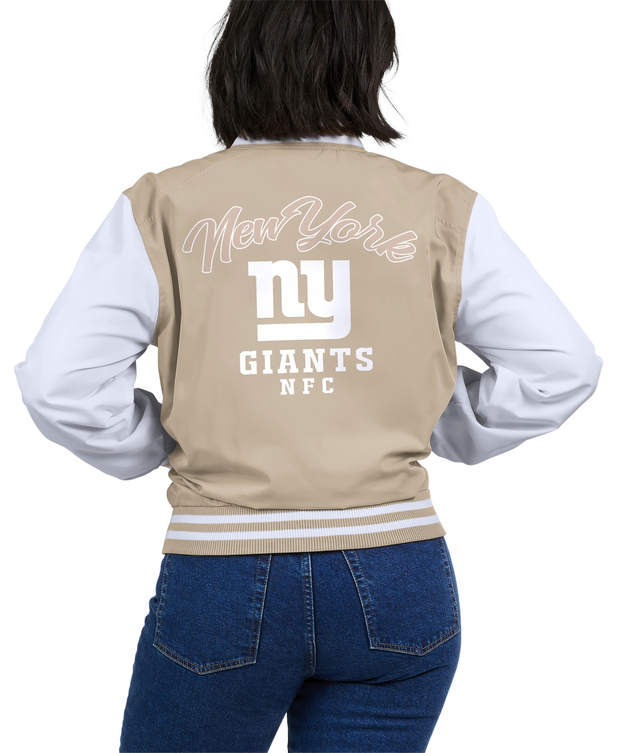 Wear by Erin Andrews Women's Tan New York Giants Tonal Full-Zip Bomber Jacket