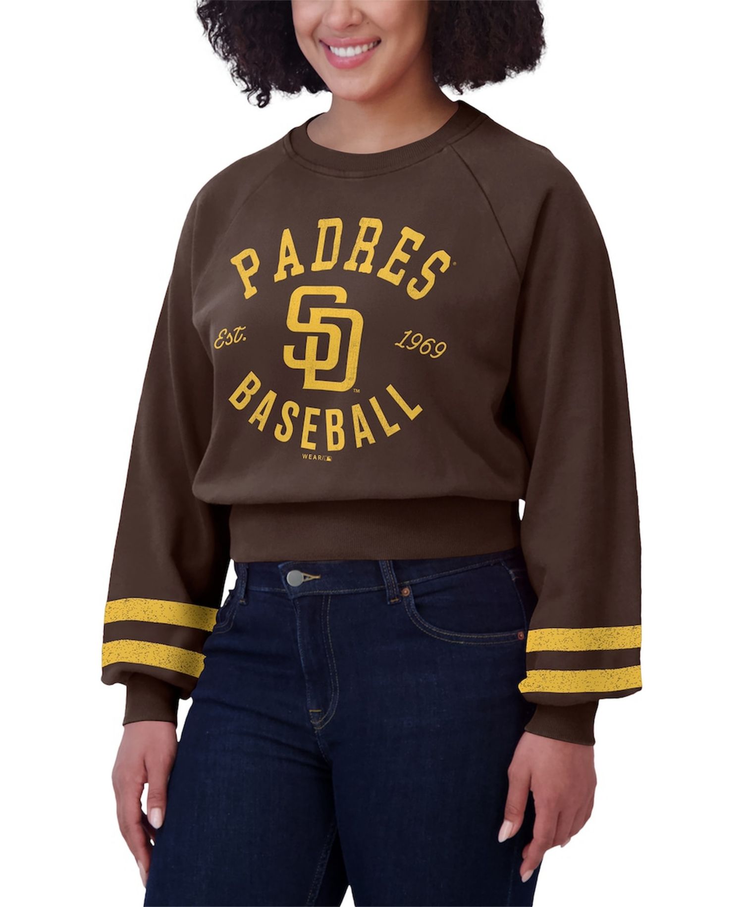 Women's Brown San Diego Padres Vintage Washed Cropped Pullover Sweatshirt
