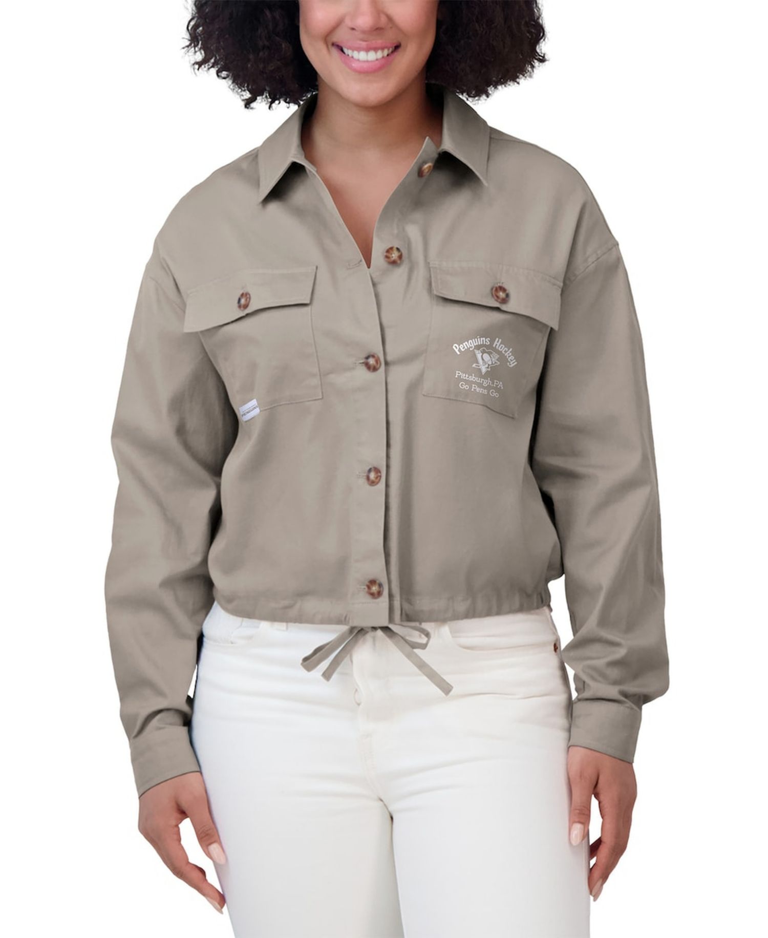 Women's Khaki Pittsburgh Penguins Cinched Button-Up Jacket