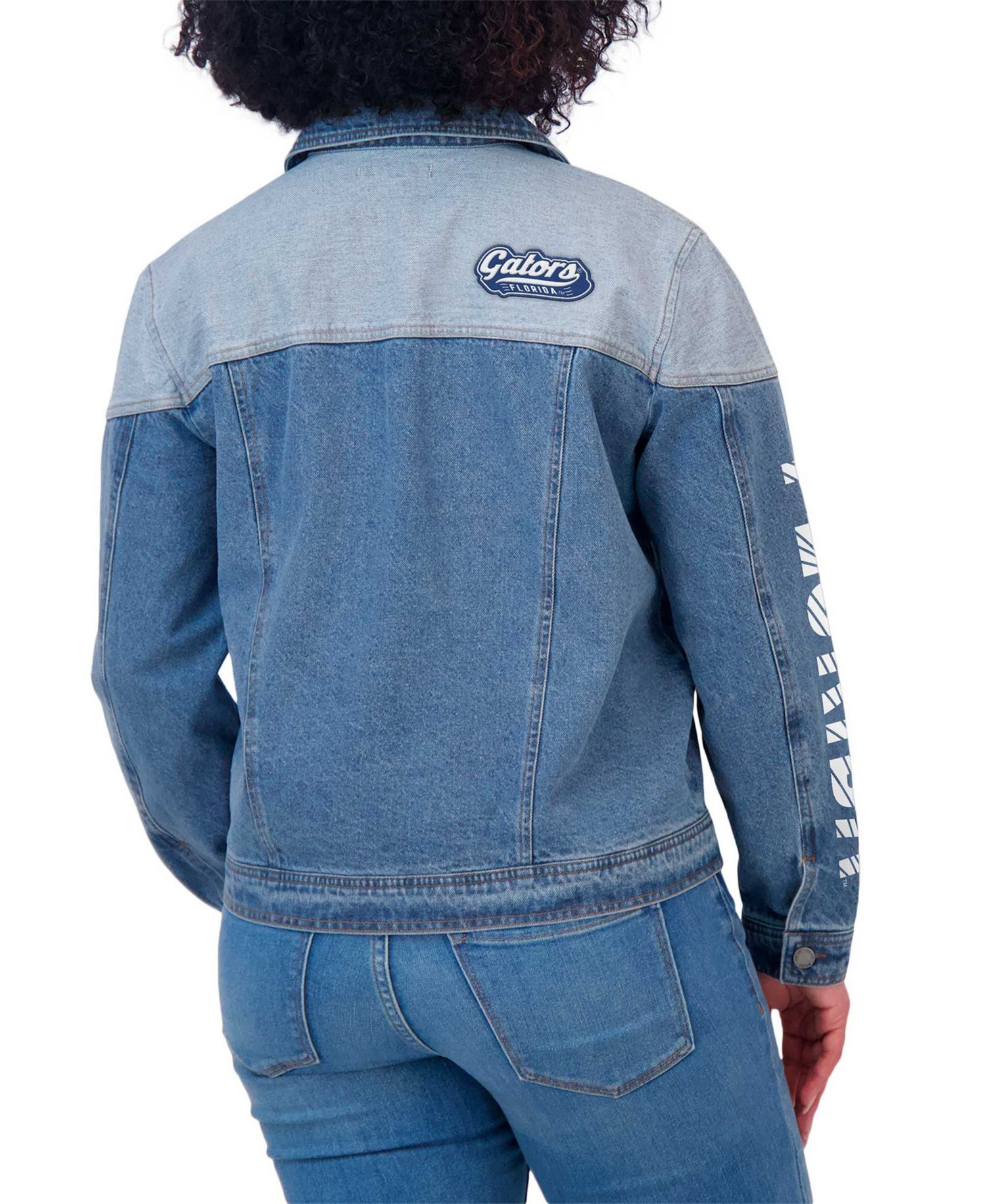 Women's Denim Florida Gators Sleeve Hit Color Block Button-Down Denim Jacket