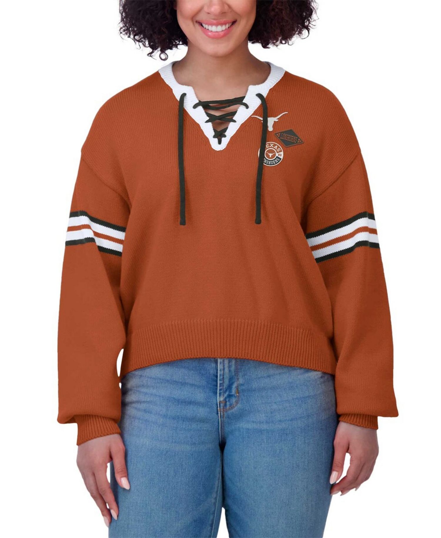 Women's Texas Orange Texas Longhorns Lace-Up Pullover Sweater