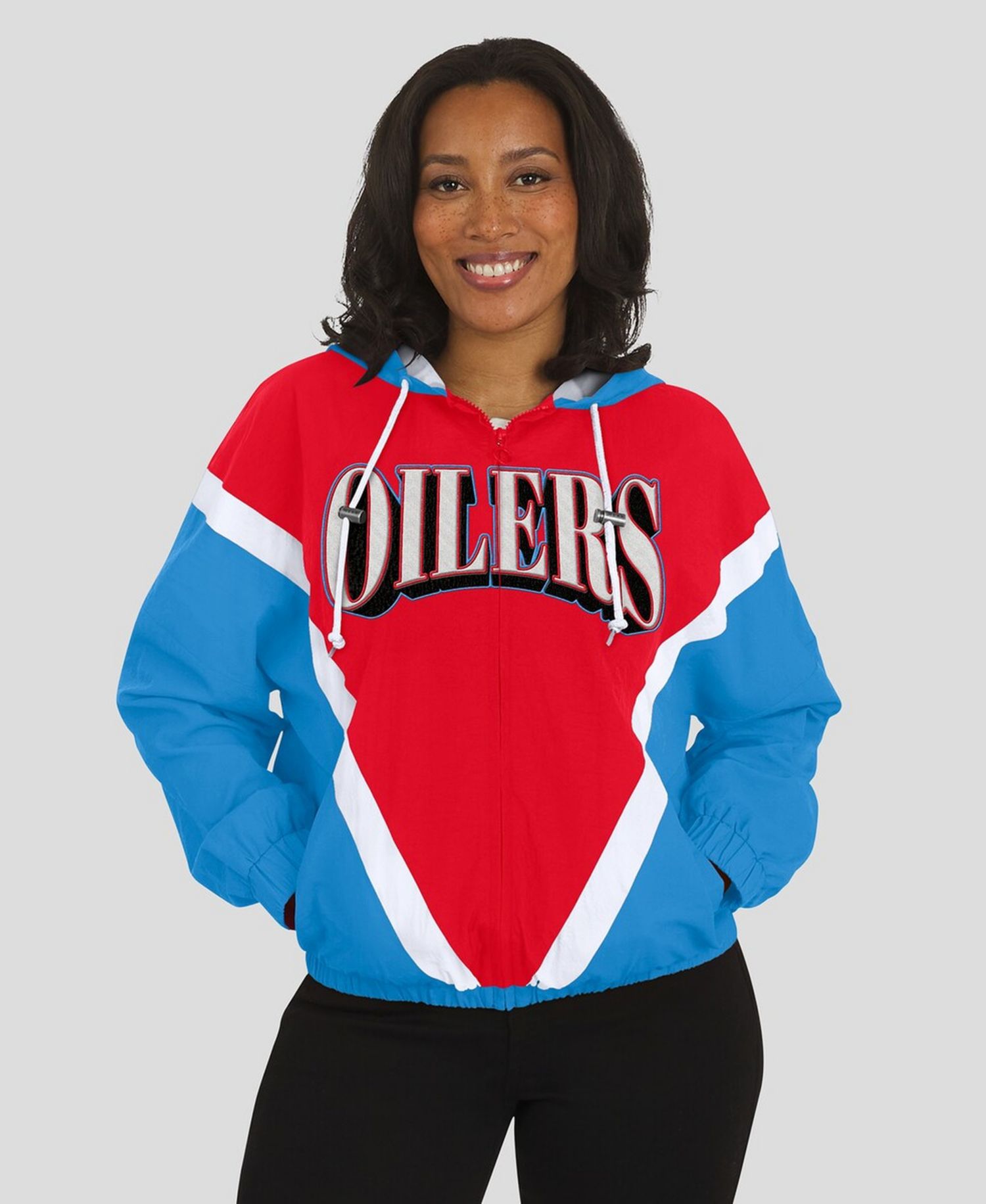 Women's Red/Light Blue Tennessee Titans Retro Crinkle Full-Zip Hoodie Windbreaker