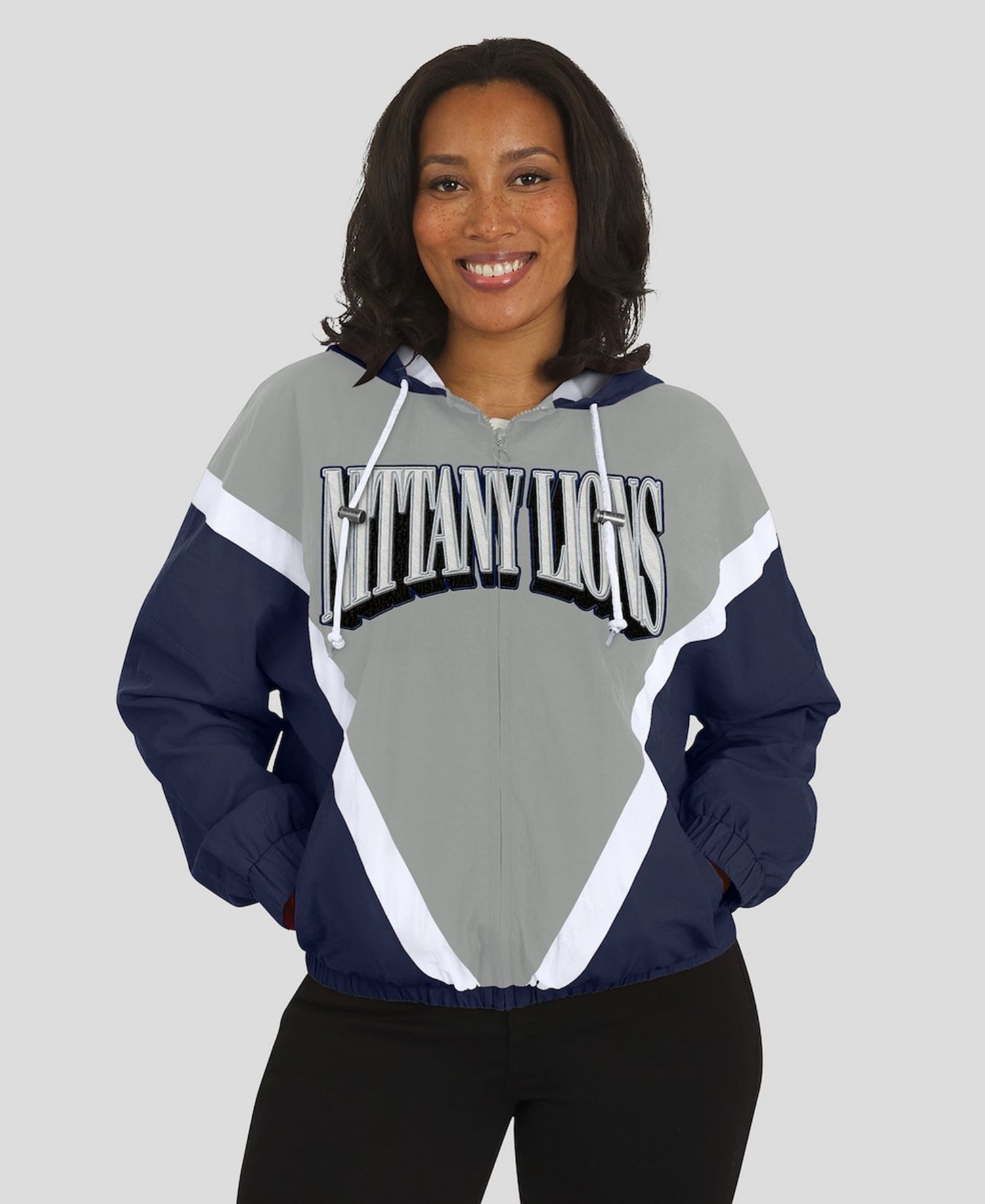 Women's Navy/Gray Penn State Nittany Lions Color block Full-Zip Hoodie Windbreaker Jacket