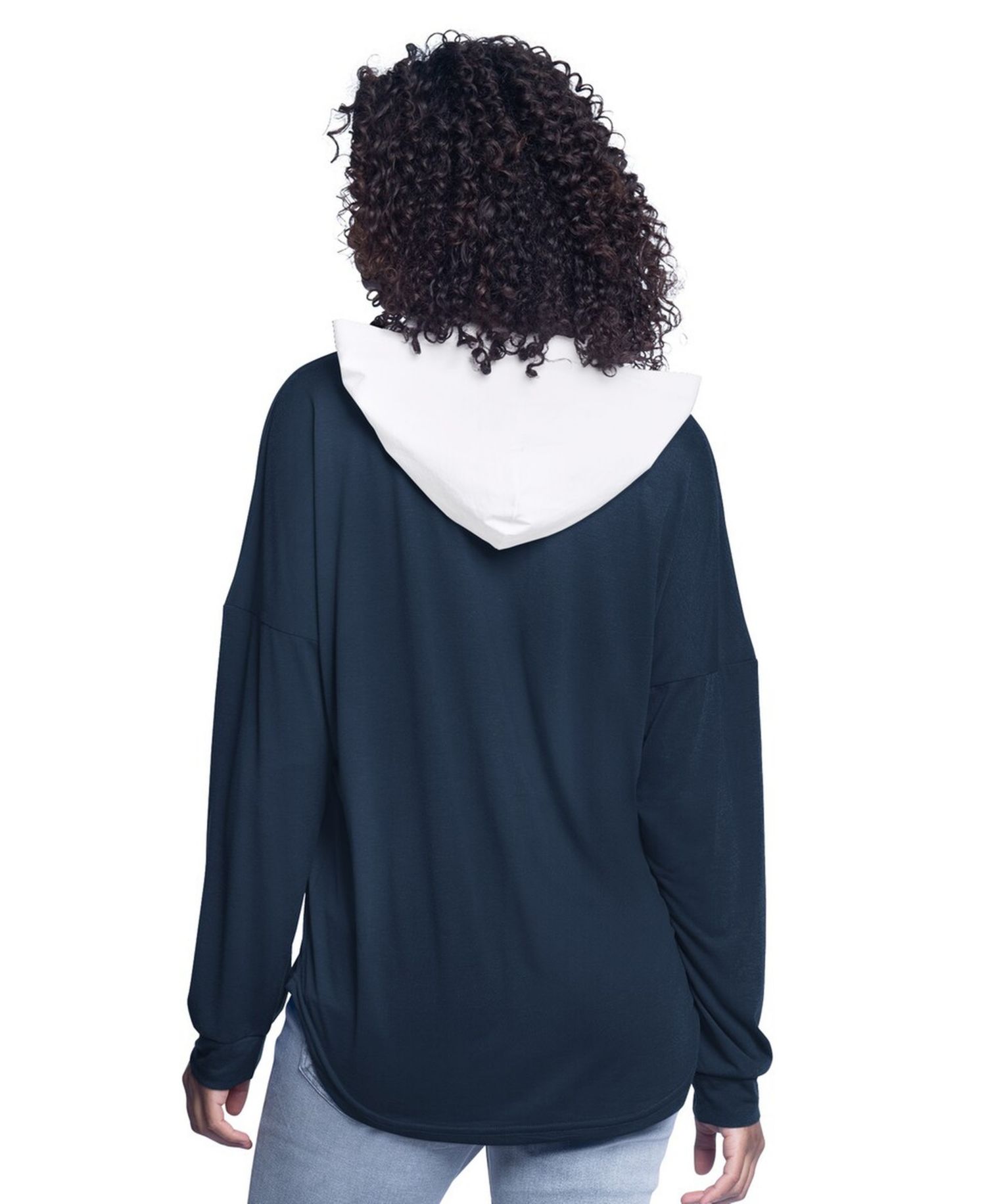 Women's Navy Washington Wizards Bench Player Oversized Long Sleeve Hooded Top