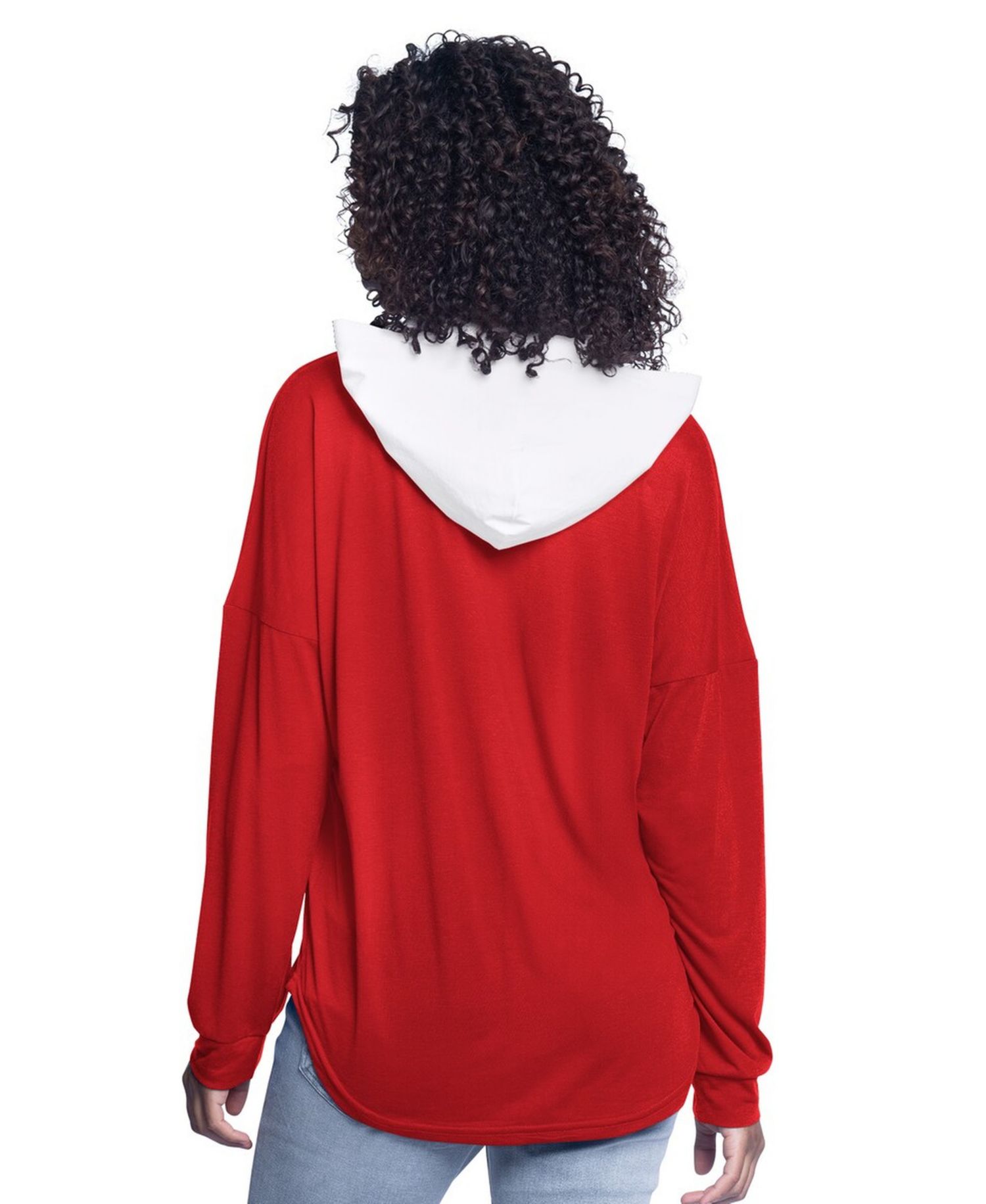Women's Red Chicago Bulls Bench Player Oversized Long Sleeve Hooded Top