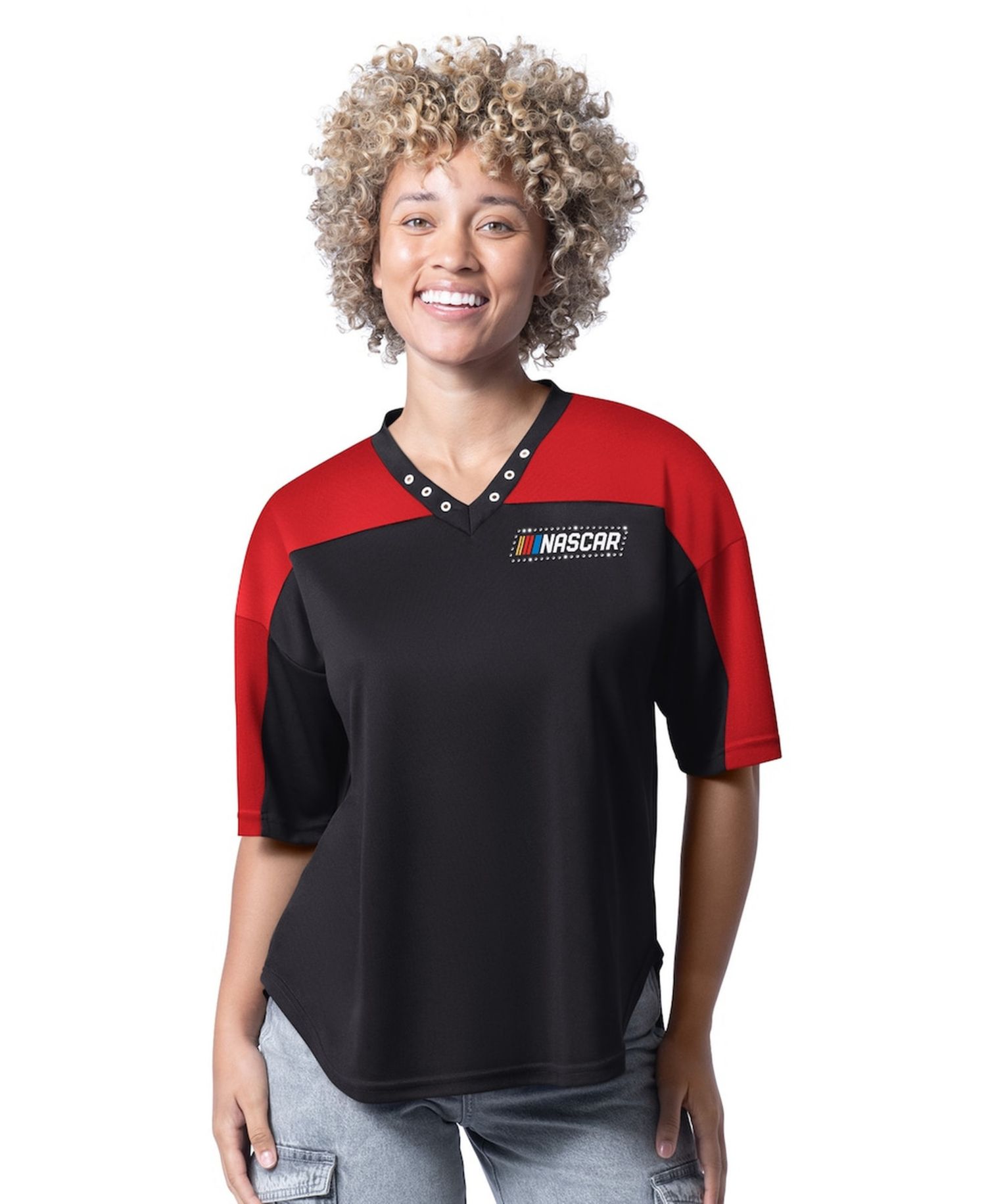 Women's Black NASCAR Merchandise Key Plan II V-Neck Rhinestone T-Shirt