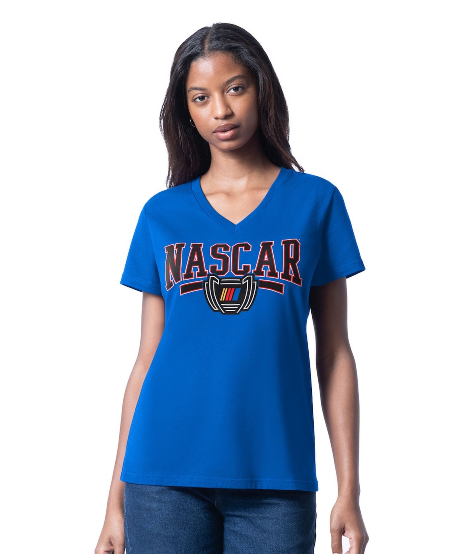 Women's Blue NASCAR Cheer Dance V-Neck T-Shirt