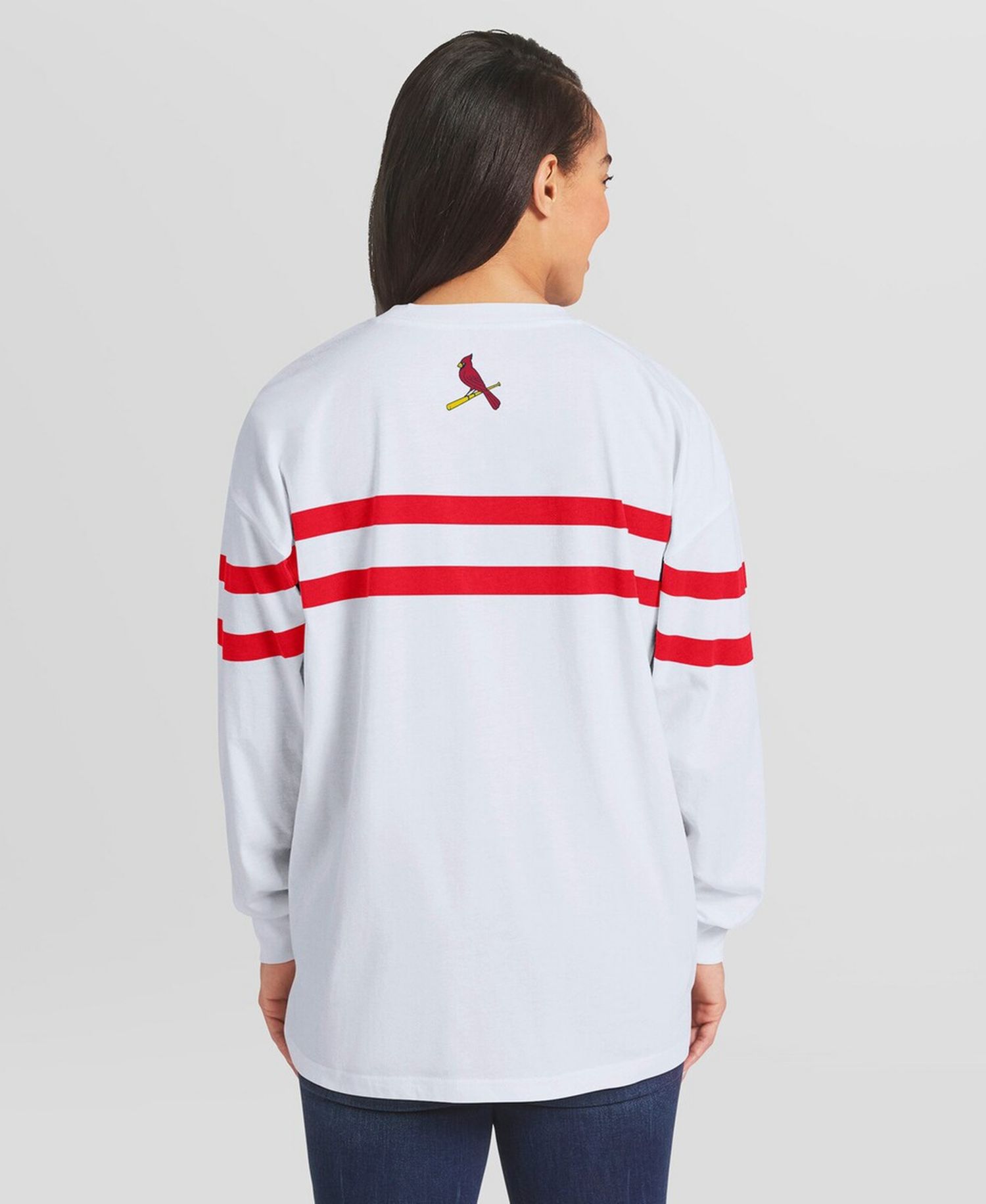 Women's White St. Louis Cardinals Oversized Long Sleeve Striped T-Shirt