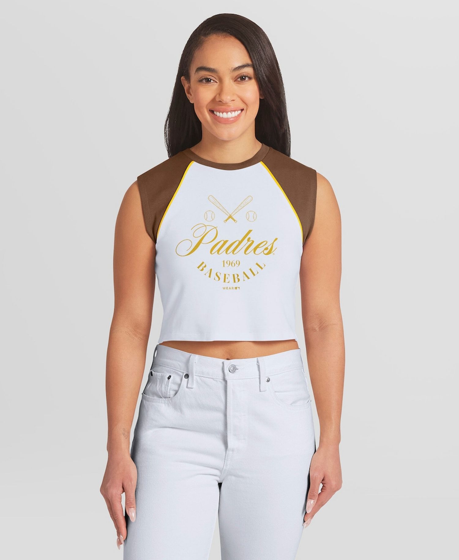 Women's White San Diego Padres Cooperstown Cropped Raglan Tank Top