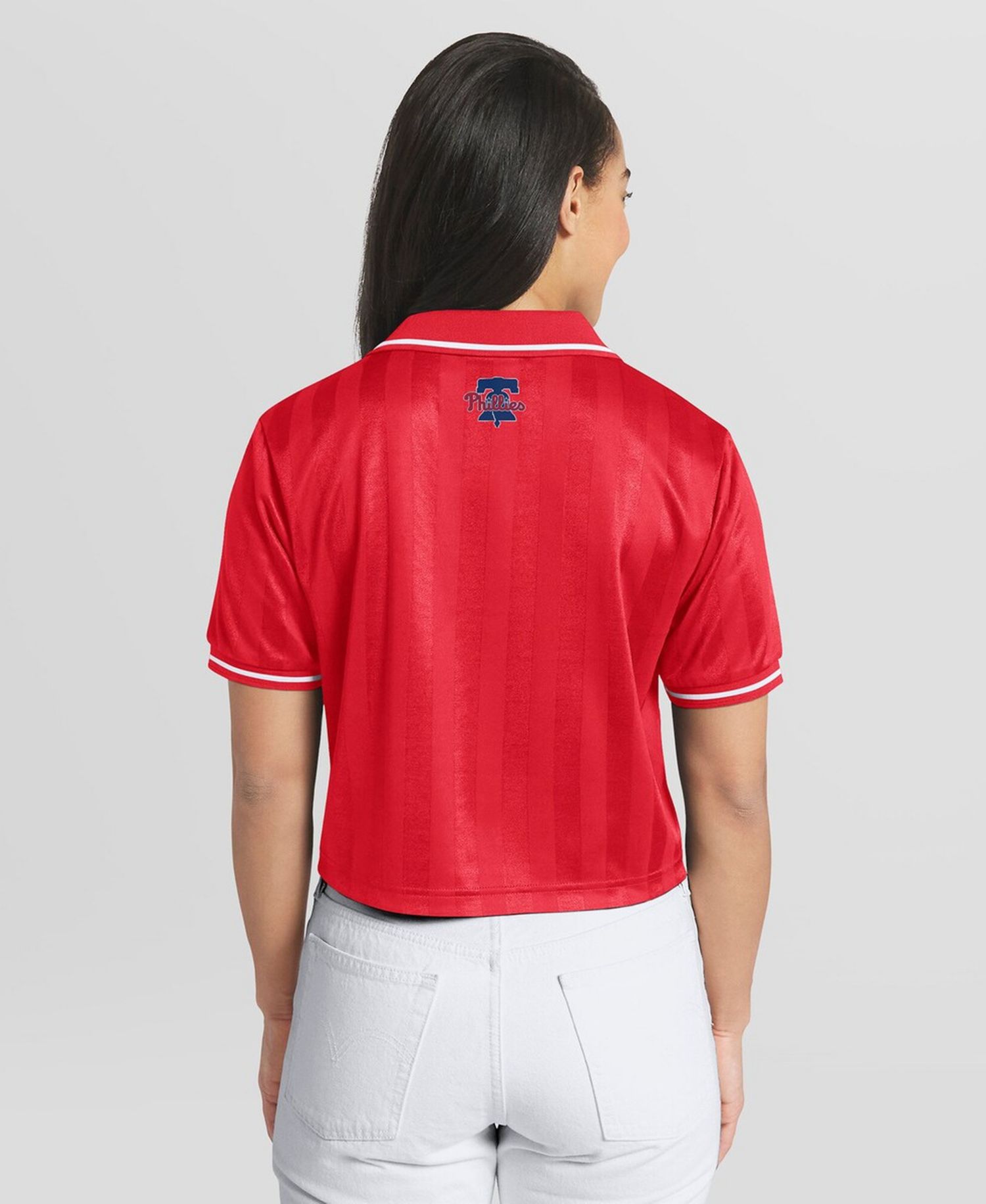 Women's Red Philadelphia Phillies Cropped V-Neck Polo Shirt