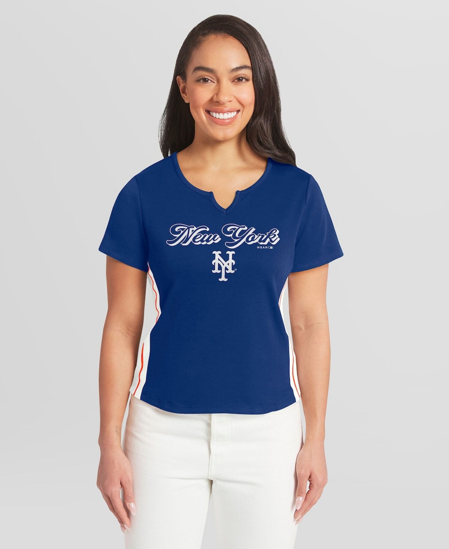 Women's Royal New York Mets Notch Neck Cropped T-Shirt