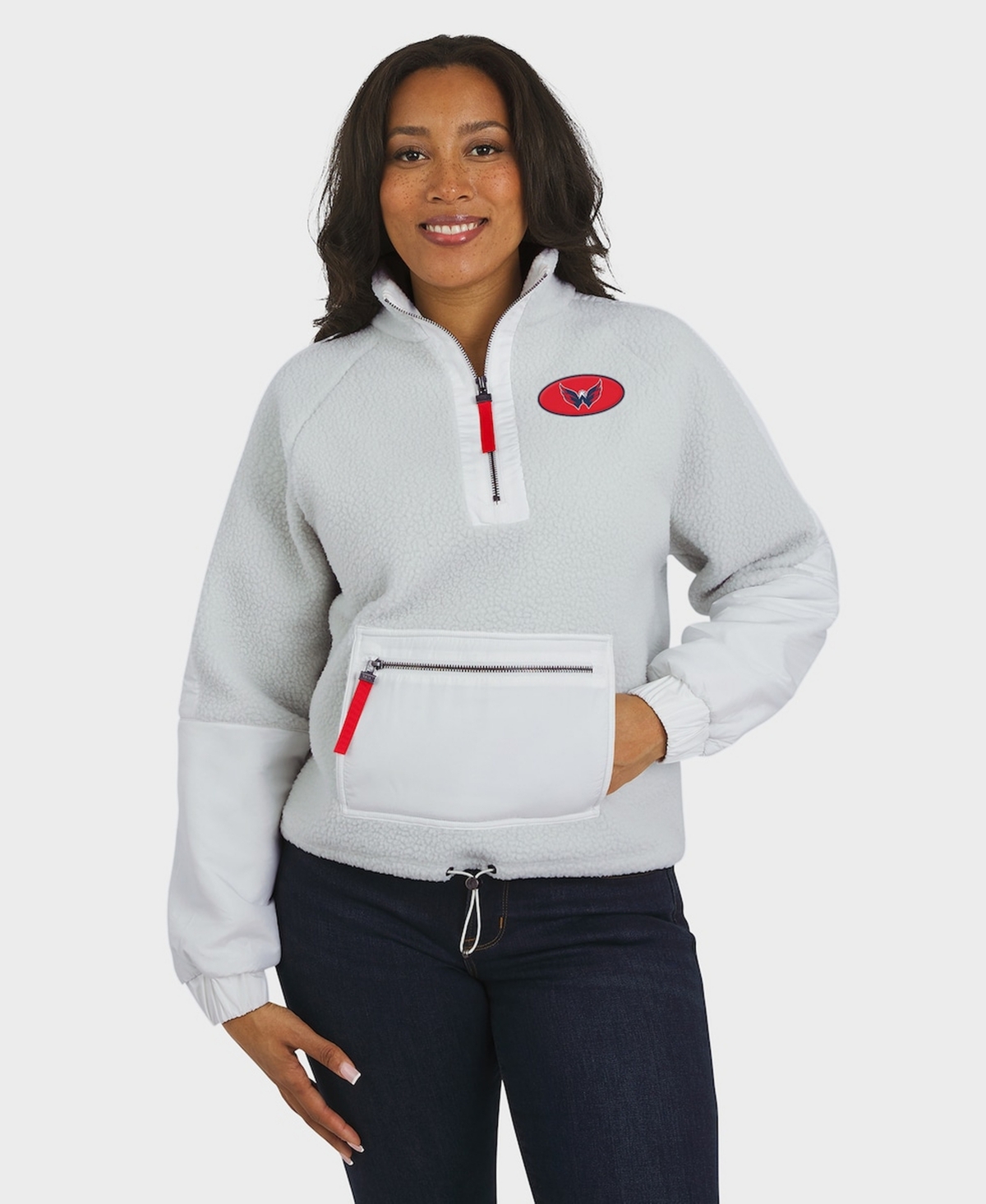 Wear by Erin Andrews Women's Gray Washington Capitals Polar Fleece Quarter-Zip Jacket