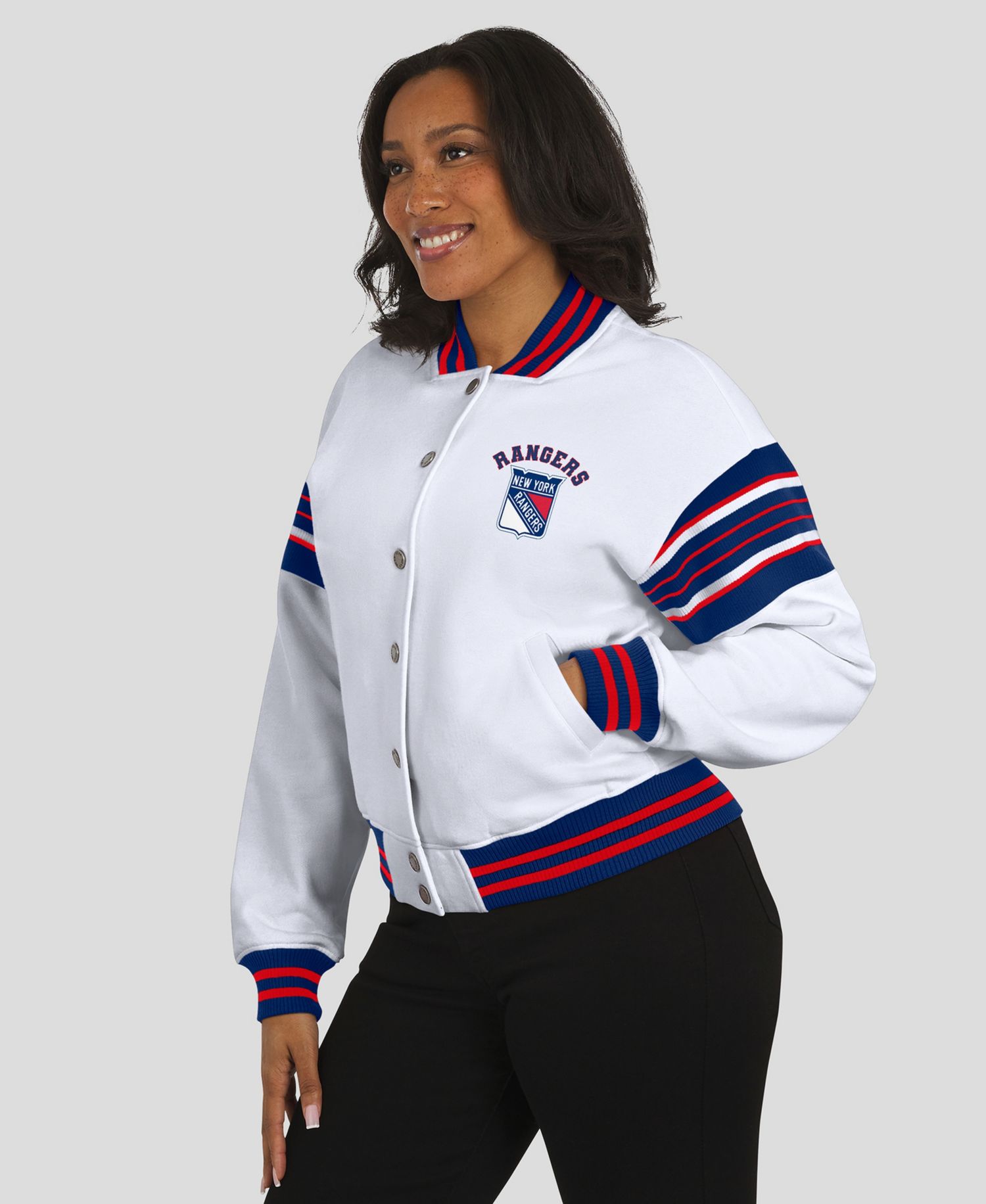 Women's White/Blue New York Rangers Full-Snap Fleece Sweatshirt Jacket