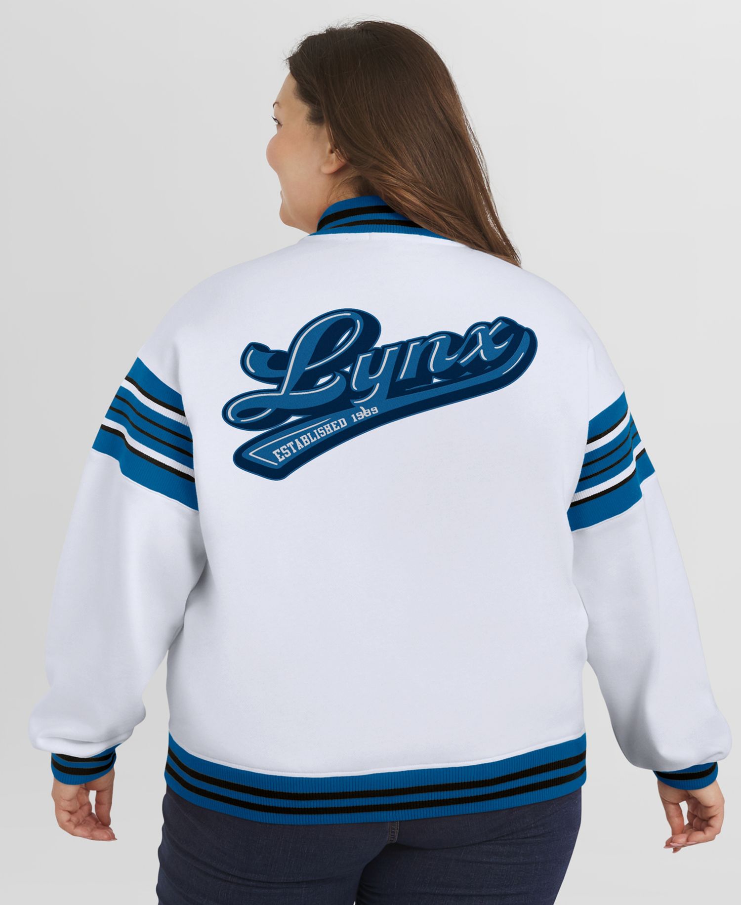 Women's White/Black WNBA Full-Snap Fleece Sweatshirt Jacket
