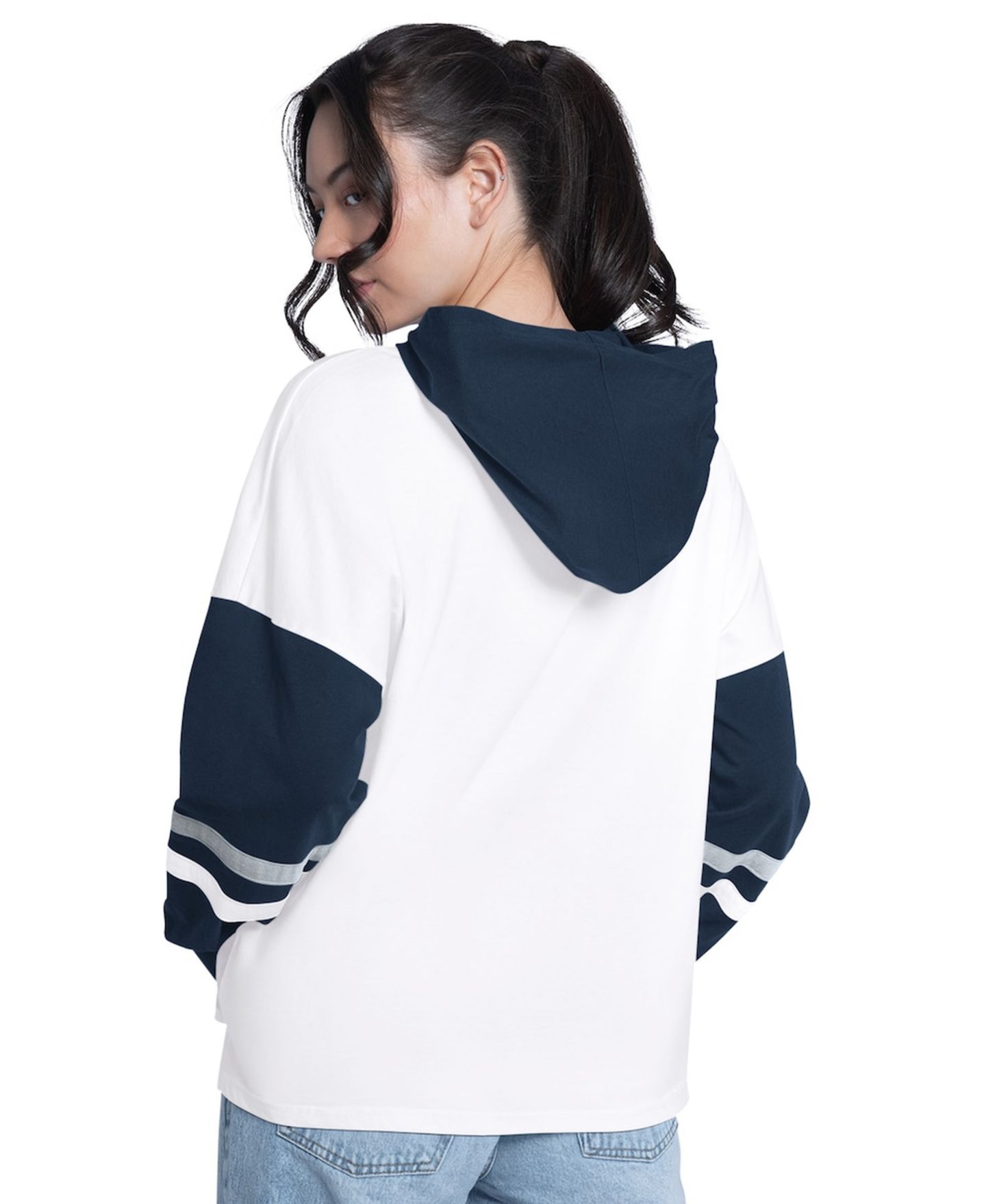 Женская футболка G-III 4Her by Carl Banks White/Navy New York Yankees Key Player Oversized Hooded Long Sleeve — фото 5