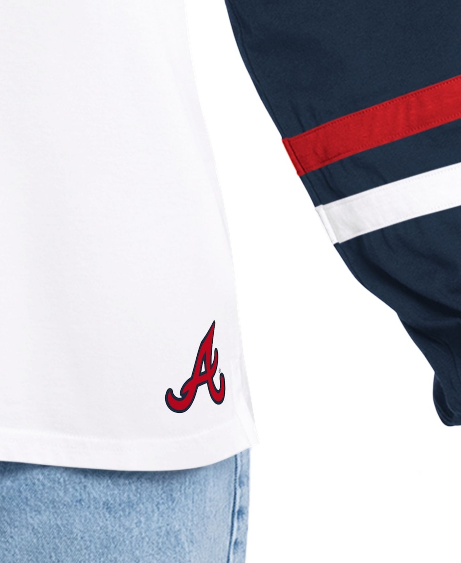 Women's White/Navy Atlanta Braves Key Player Oversized Hooded Long Sleeve T-Shirt