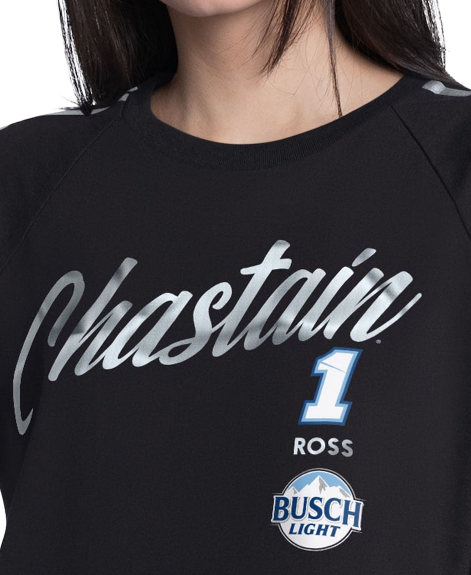 Women's Black Ross Chastain Raglan Cropped Classic Play Silver Trim T-Shirt