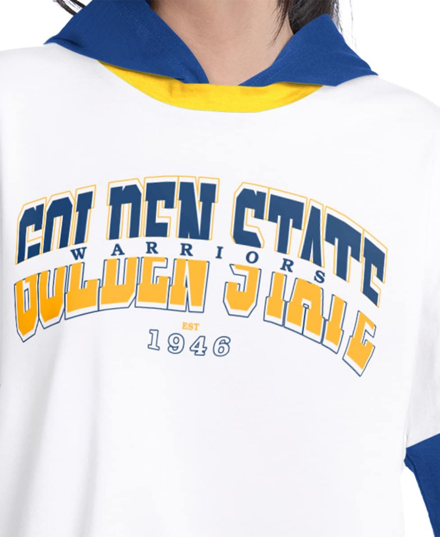 Women's White/Royal Golden State Warriors Key Player Oversized Hooded Long Sleeve T-Shirt