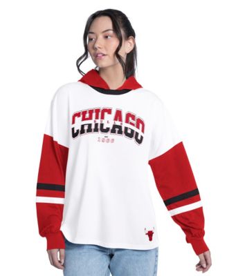Women's White/Red Chicago Bulls Key Player Oversized Hooded Long Sleeve T-Shirt