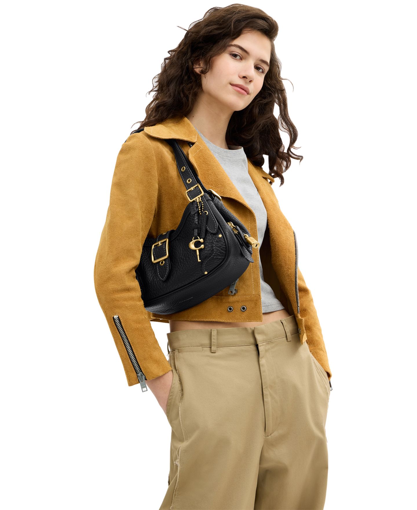 Женская сумка Coach Drifter 31 из зернистой кожи на плечо, средняя, цвет: Латунный / Чёрный — фото 2