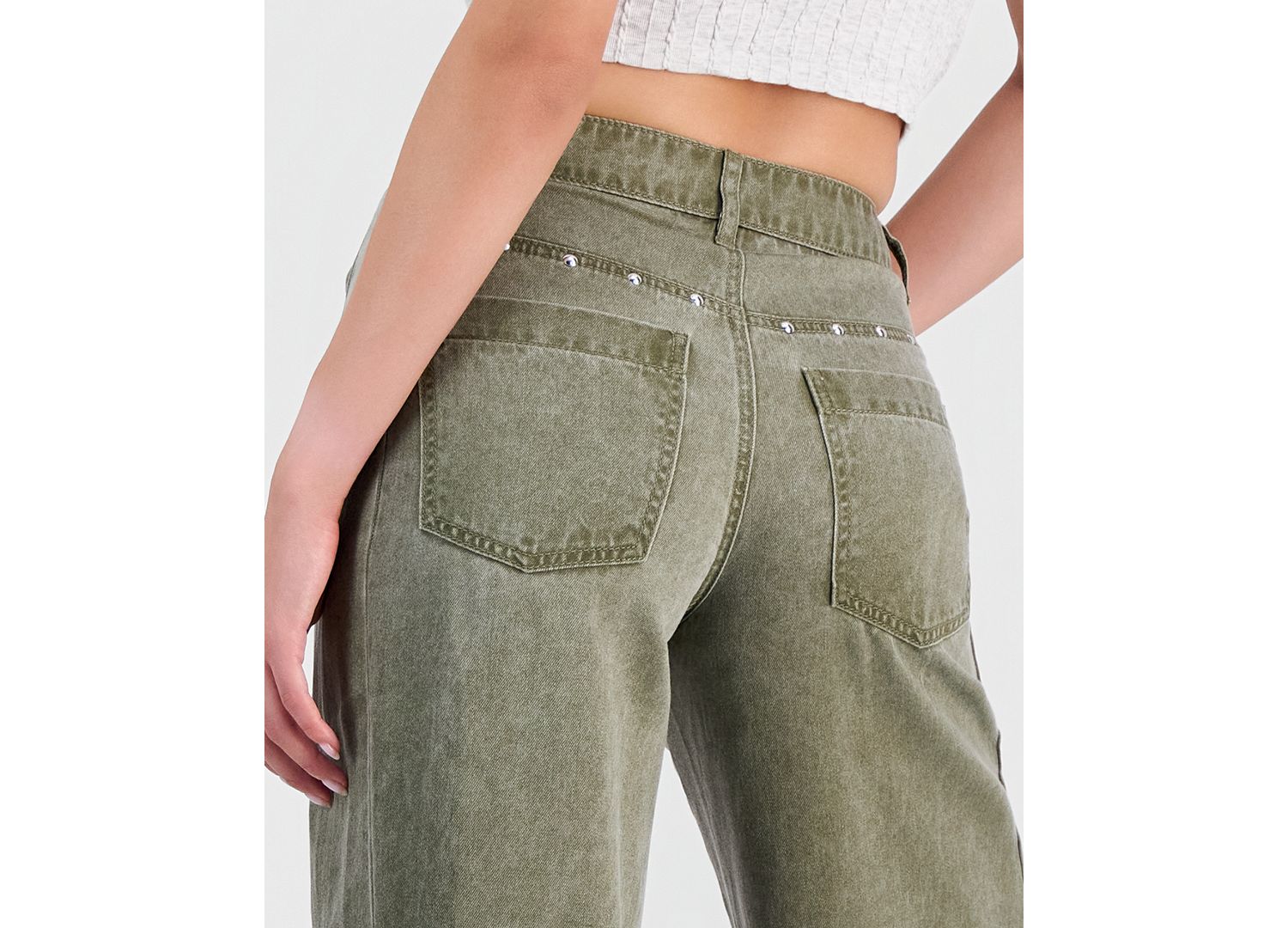 Juniors' High-Waisted Wide-Leg Studded Jeans
