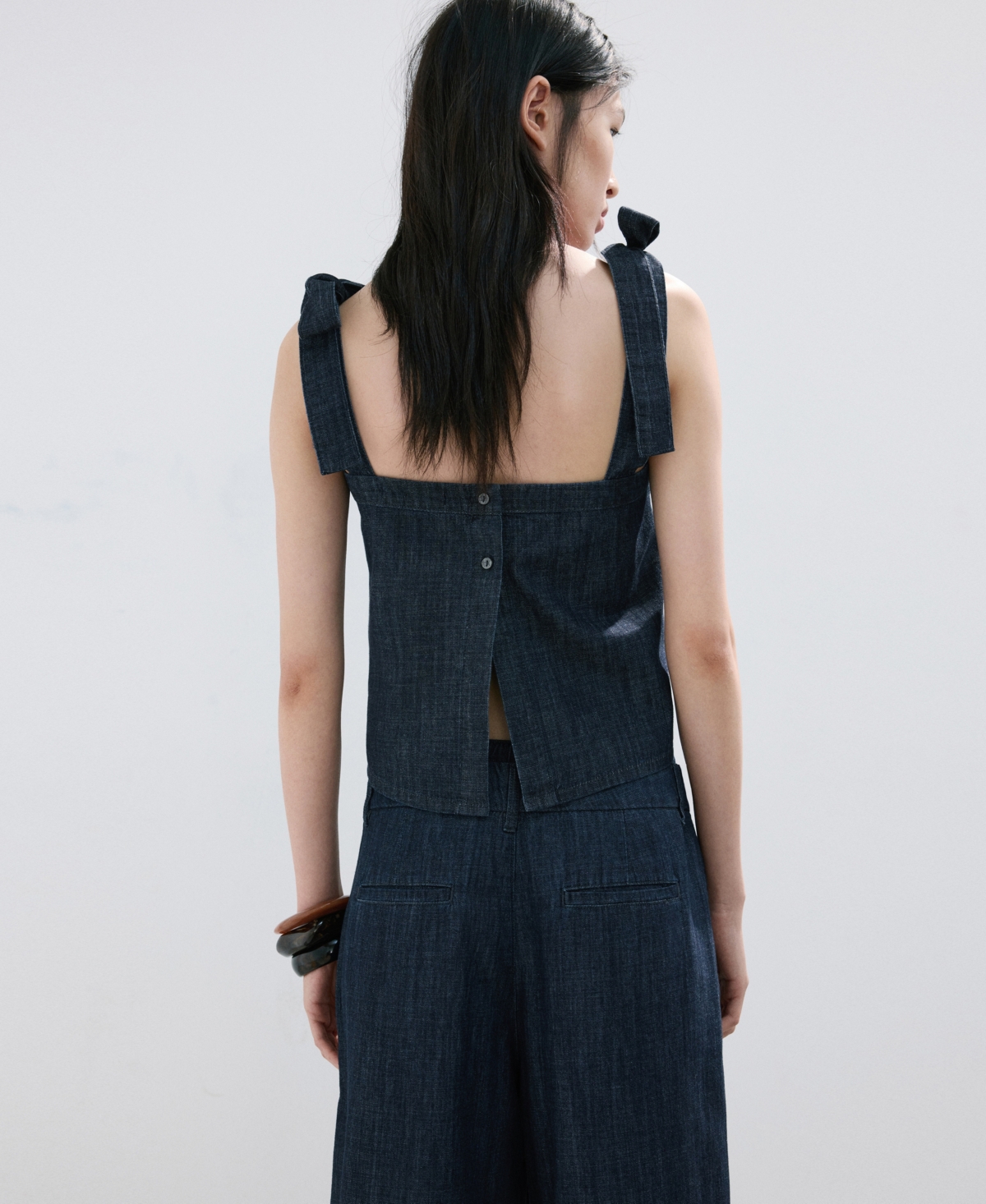 Mango Women's Tie-Up Straps Denim Top