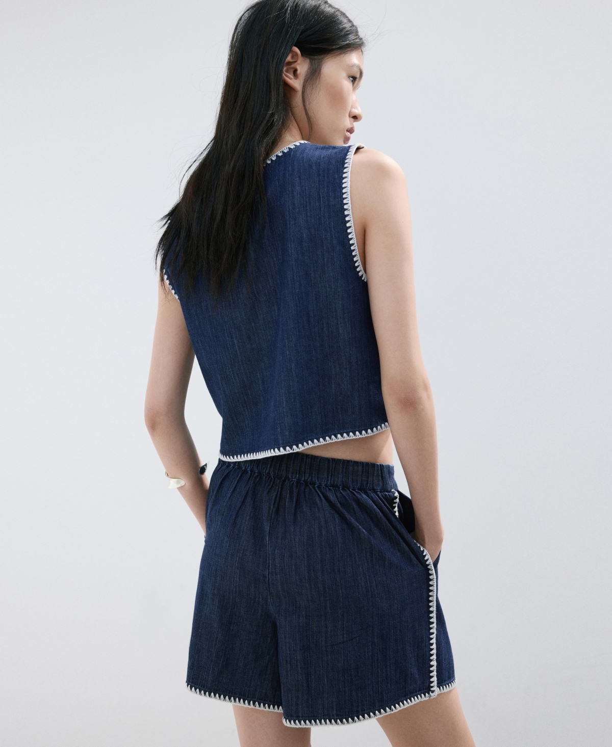 Mango Women's Contrast Trim Denim Shorts