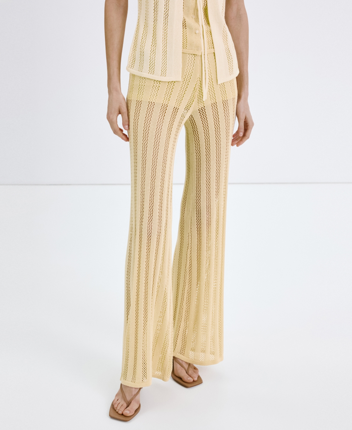 Mango Women's Wide-Leg Lace Knit Pants