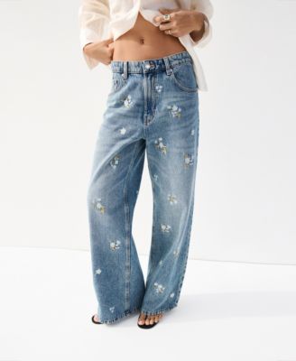 Women's Flower-Embroidered Straight-Fit Jeans