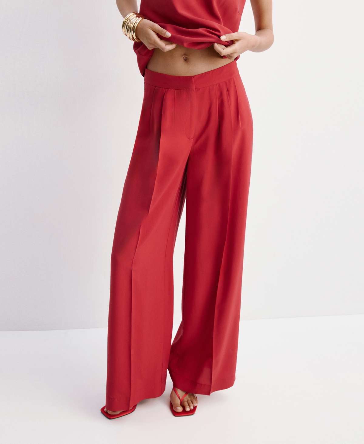 Mango Straight Lyocell Pants In Red