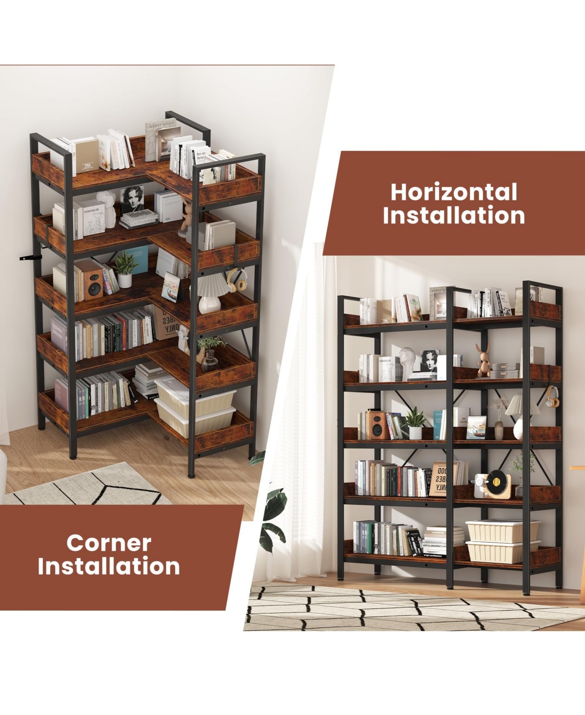 homfan L-Shaped Corner Bookshelf