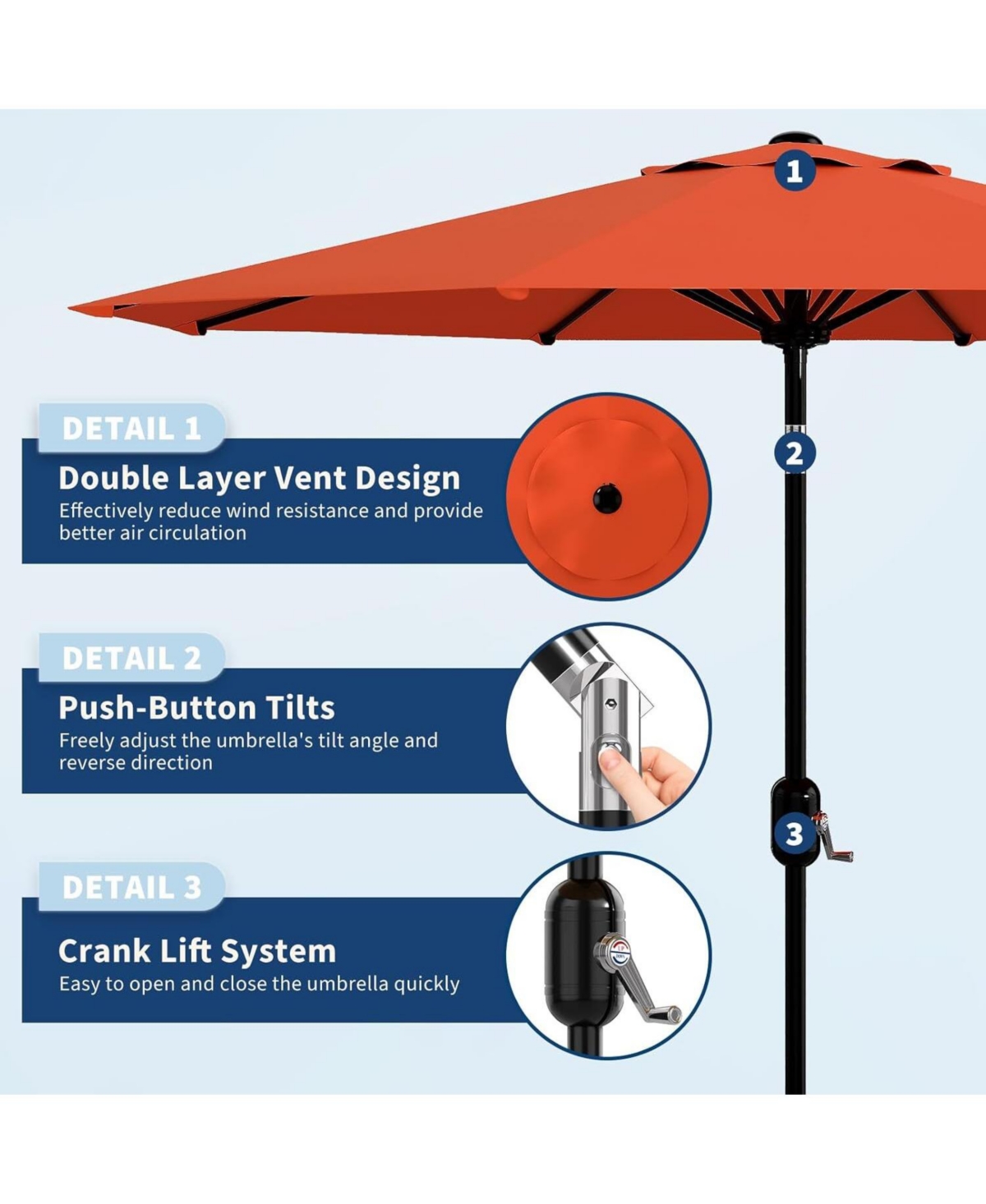 gaomon Feet Outdoor Table Patio Umbrella, Waterproof Uv Protection for Garden, Backyard