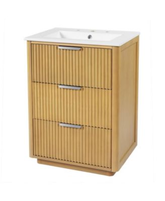 Modern Luxury Bathroom Vanity with Ceramic Sink Cabinet Open Shelf and Closed Storage
