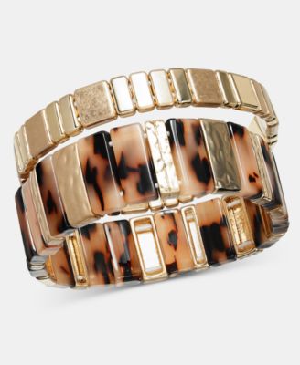 Gold-Tone and Tortoise-Shell Stretch Bracelets, Set of Two