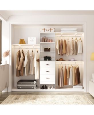 Closet System with 3 Hanging Rods, 3 Drawers and 3 Shelving Tower, 5-8 Feet Walk-in Closet Organizer