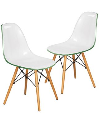 Cresco Modern Molded Acrylic Dining Chair Set of 2 with Eiffel Base and Beech Wood Dowel Legs Ergonomic Curved Seat Accent Side Chair