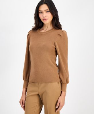 Petite Long-Puff-Sleeve Crewneck Sweater