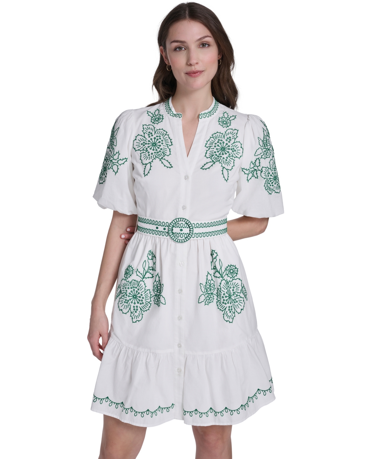 Eliza J Petite Embroidered Belted Dress