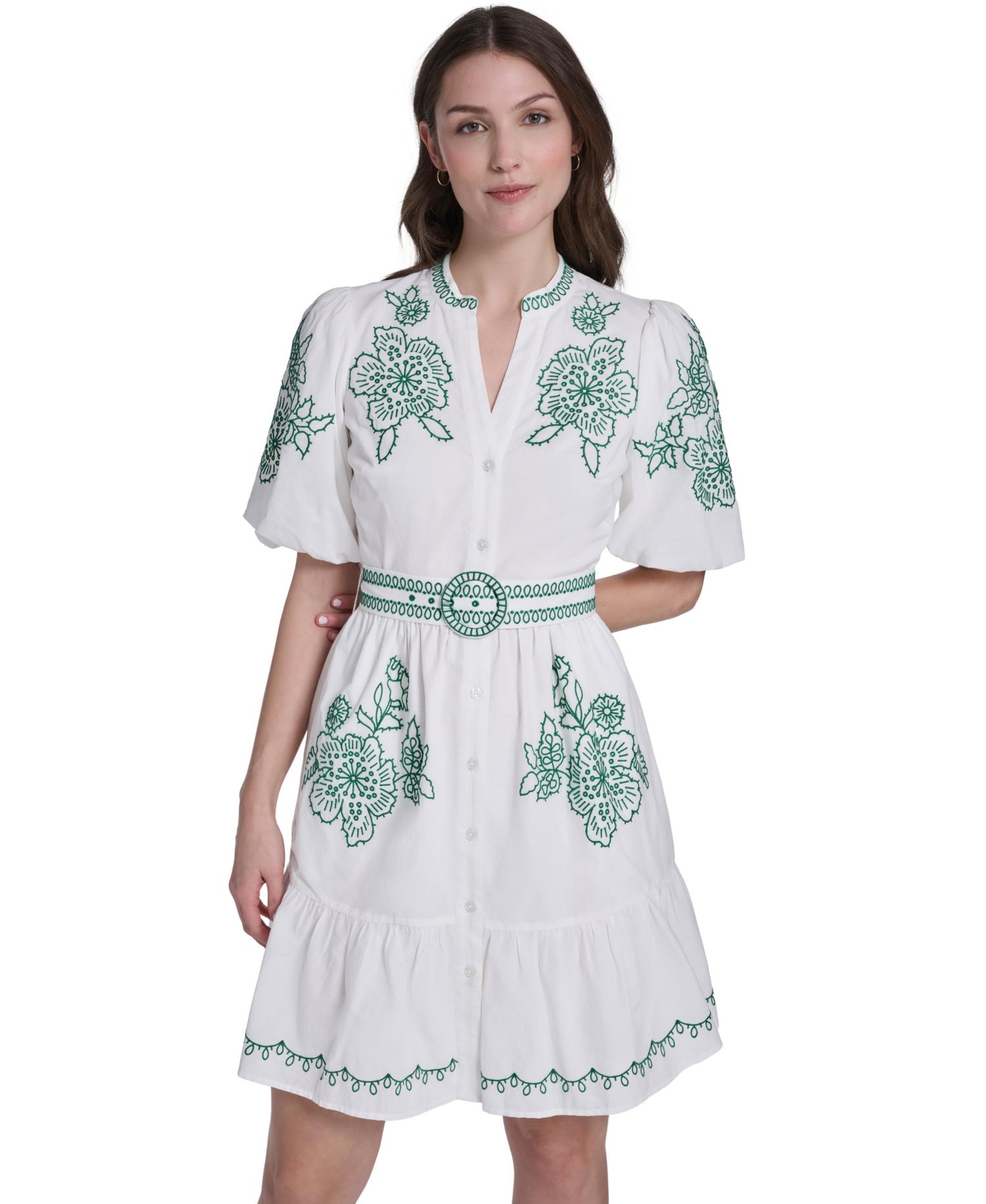Petite Embroidered Belted Dress