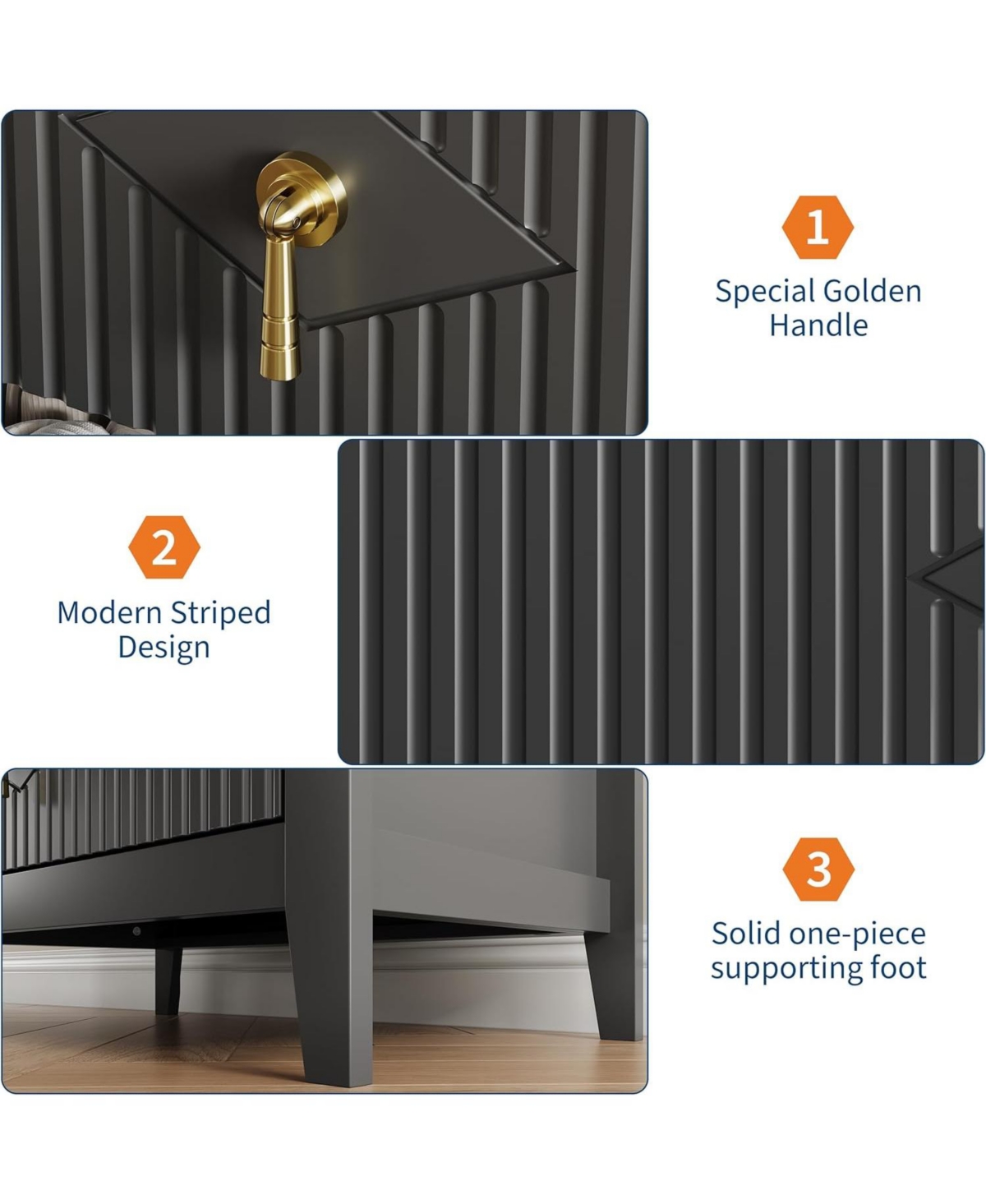 gaomon 27.5" Fluted 3 Drawer Dresser Set of 2, Modern Wood Chest with Metal Handles