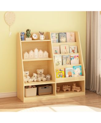 Kids Bookshelf and Toy Storage Organizer, 4 Tier Wooden Kids Bookcase with Display Stand for Kids Room, Playroom and Nursery