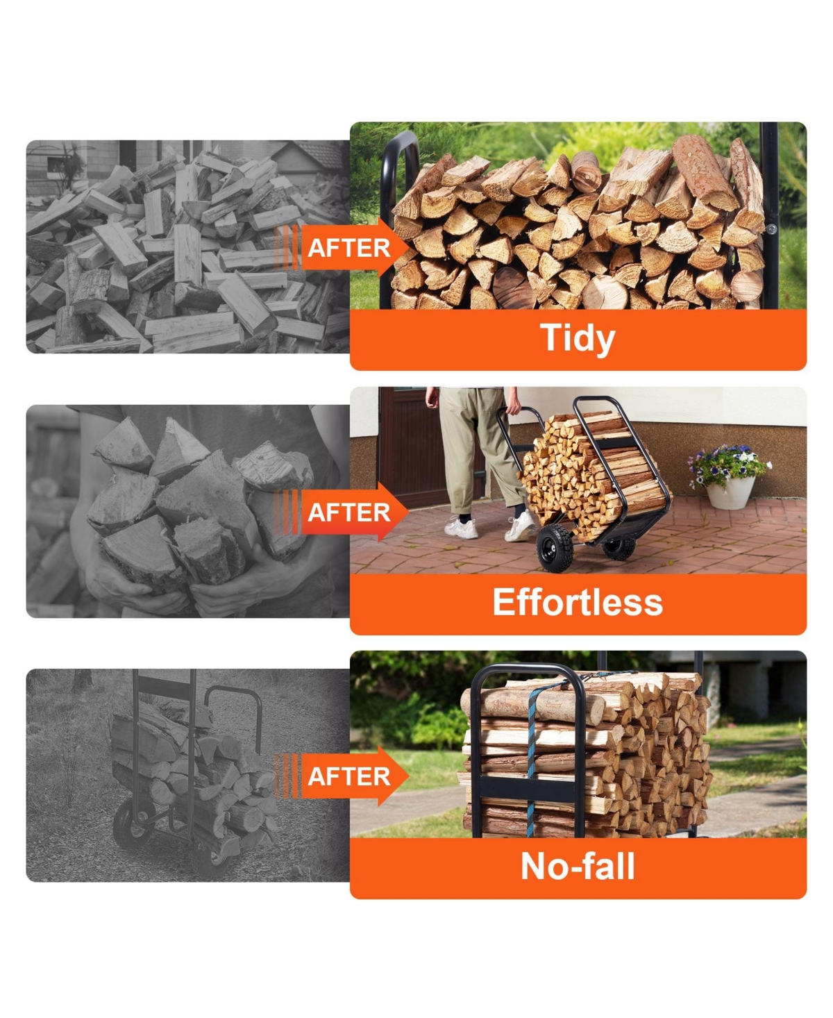 Cozito Firewood Log Cart, 250 lb Capacity Steel Dolly with Pneumatic Rubber Wheels