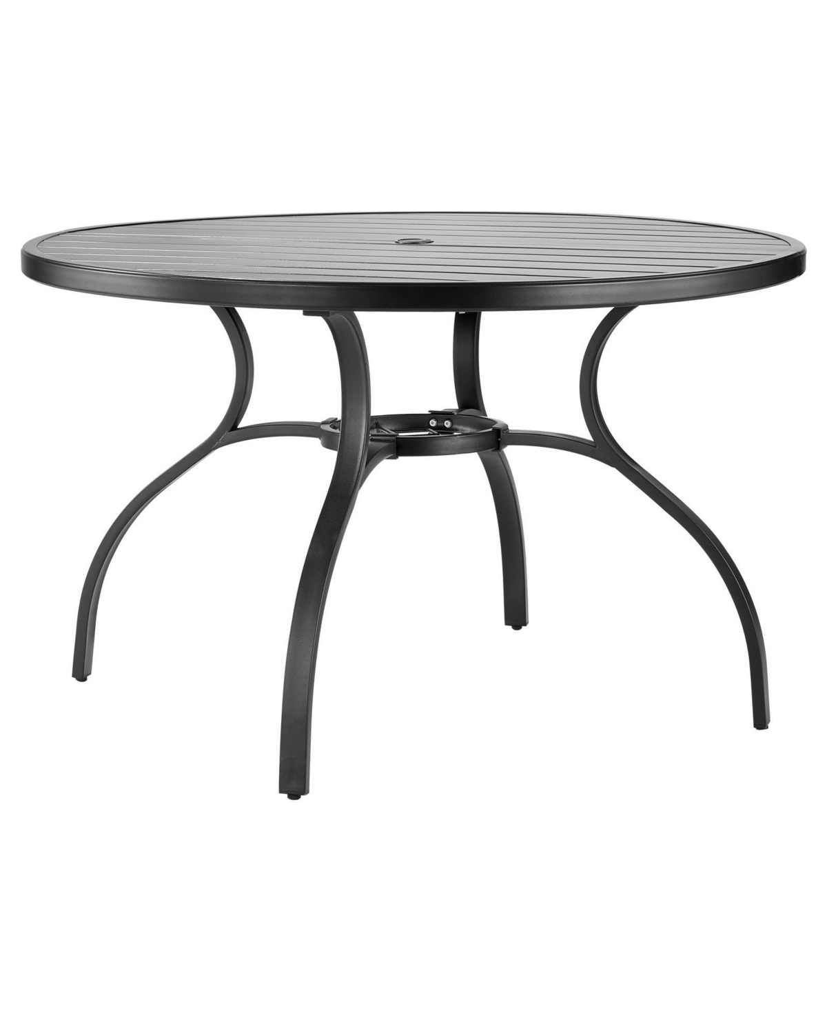 Cozito Outdoor Patio Dining Table, 47 inches Round Steel Slat Table with Umbrella Hole