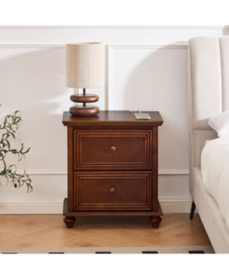 22.9" Retro Night Stands, with Charging Station and Outlet Hole and 2 Drawers, Side Cabinet, for Living Room Entryway Reception Room