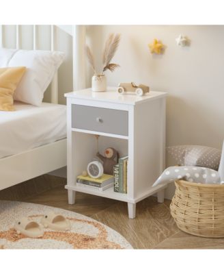 Wooden Nightstand with Drawer and Open Storage Shelf, Modern Bedside Table, End Side Table for Bedroom Living Room