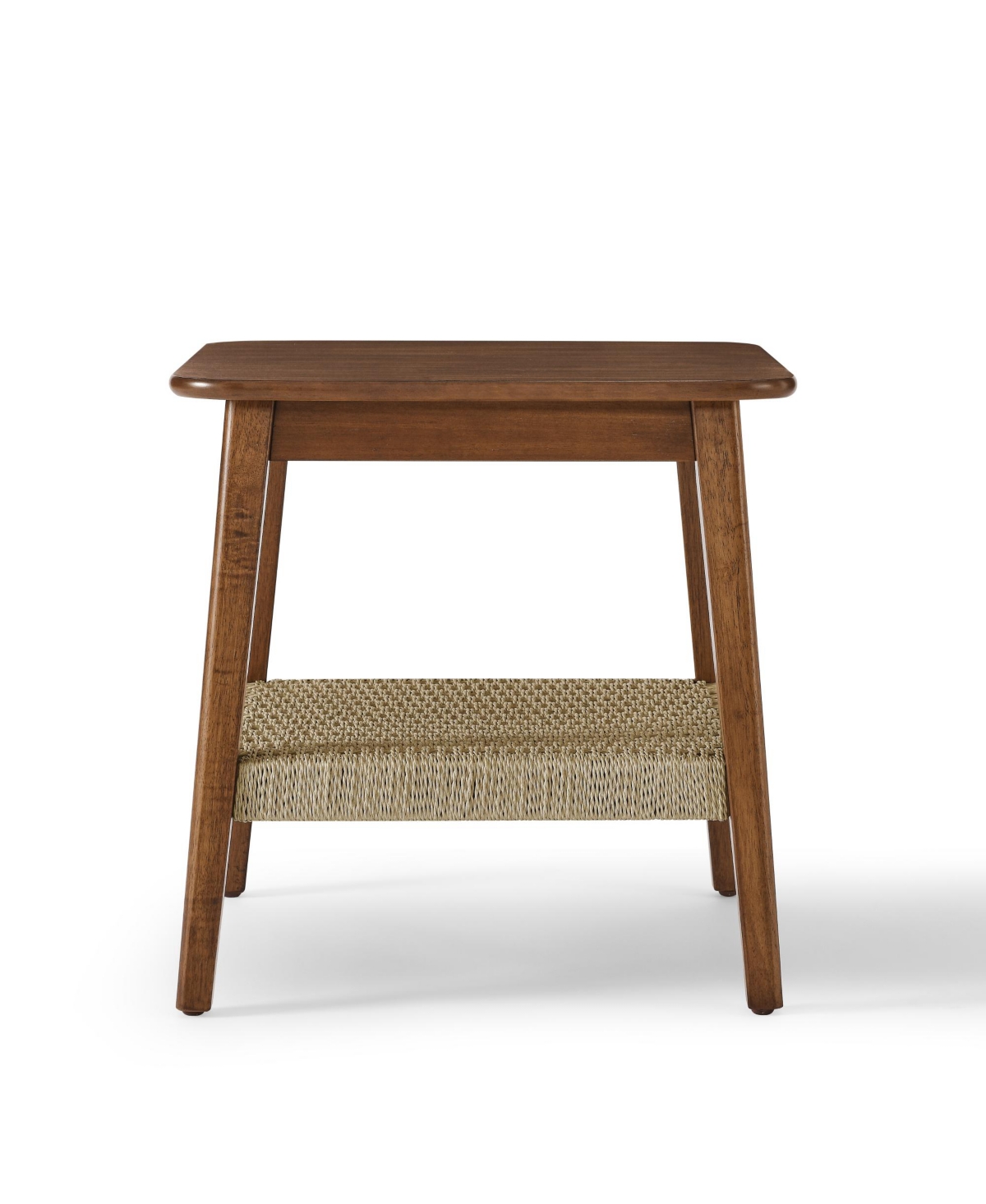 Rainsken 23" Square Wooden End Table with Woven Storage Shelf, Mid-Century Bedside Table, Nightstand for Living Room, Bedroom